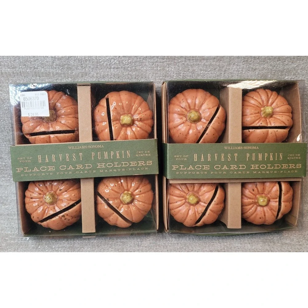 Williams Sonoma Harvest Pumpkin‎ Place Card Holders 8 Autumn Fall NEW OLD STOCK